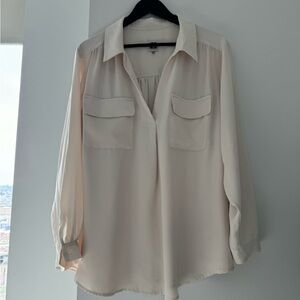 Anne Klein Cream Flap Pocket Blouse